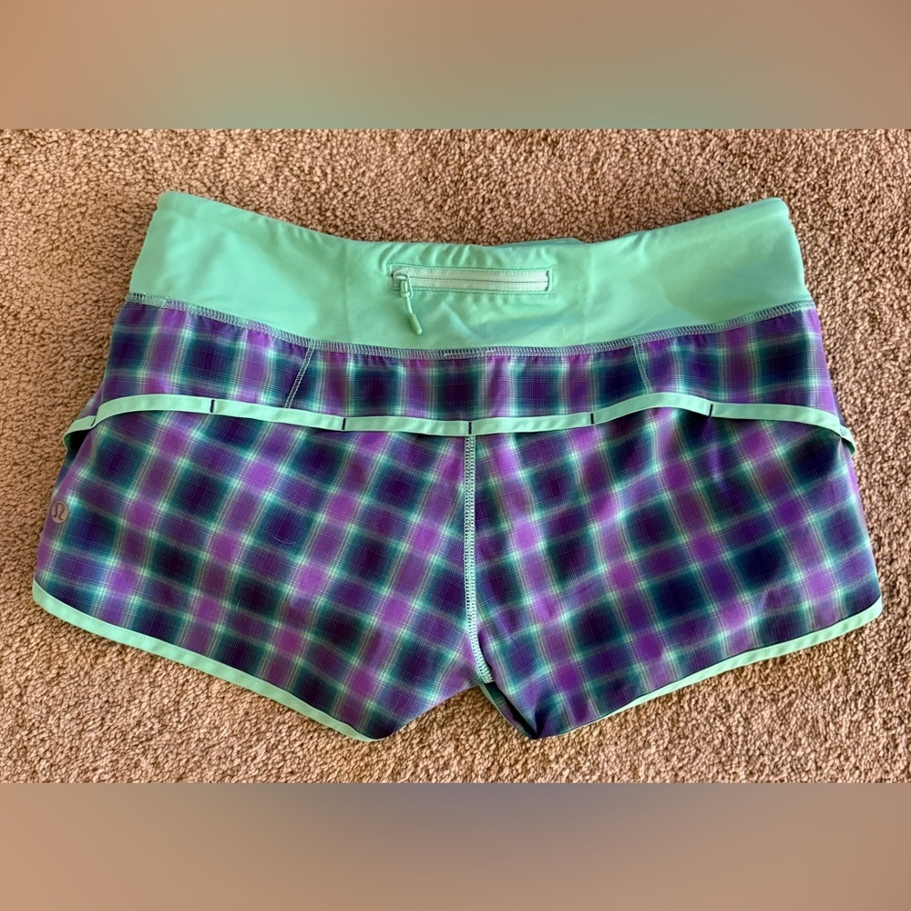 Rare Lululemon Speed Short River Rock / Oasis Ombre Plaid 2010 Edition Size 6 - Picture 2 of 5